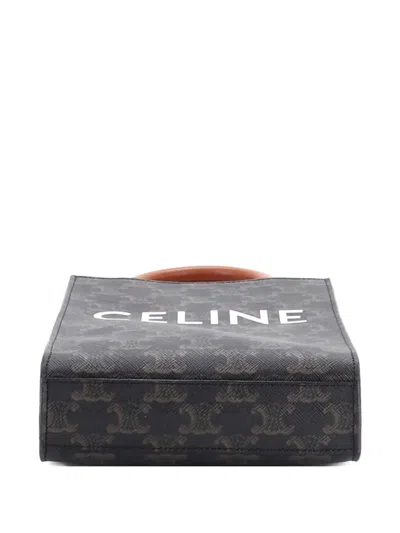 Pre-owned Celine Vertical Cabas Tote Triomphe Coated Canvas Mini Satchel In Brown