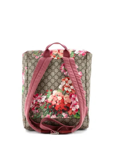 Pre-owned Gucci Buckle Blooms Print Gg Coated Canvas Medium Backpack In Brown