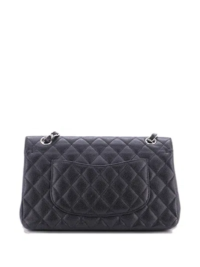 Pre-owned Chanel Classic Double Flap Bag Quilted Caviar Medium Shoulder Bag In Black