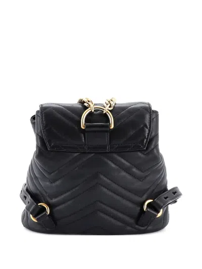 Pre-owned Gucci Gg Marmont Drawstring Matelasse Leather Mini Backpack In Black