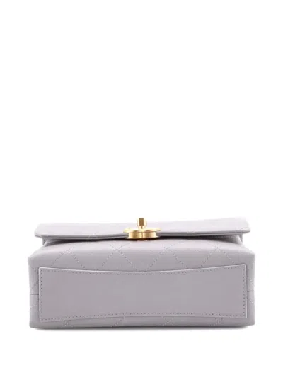 Pre-owned Chanel Bracelet On Chain Flap Bag Quilted Caviar Mini Crossbody Bag In Gray
