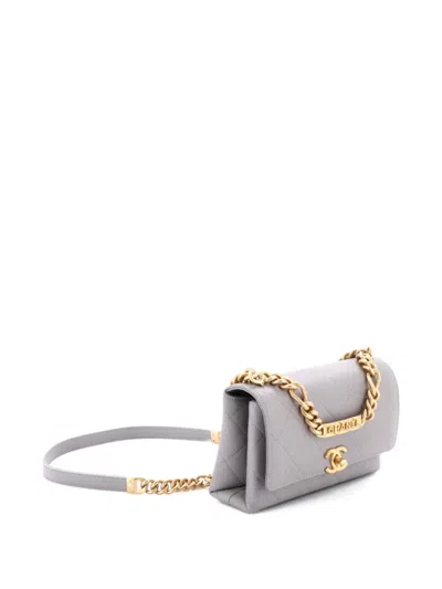Pre-owned Chanel Bracelet On Chain Flap Bag Quilted Caviar Mini Crossbody Bag In Gray