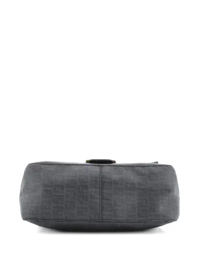 Pre-owned Fendi Mama Forever Bag Zucchino Coated Canvas Shoulder Bag In Black