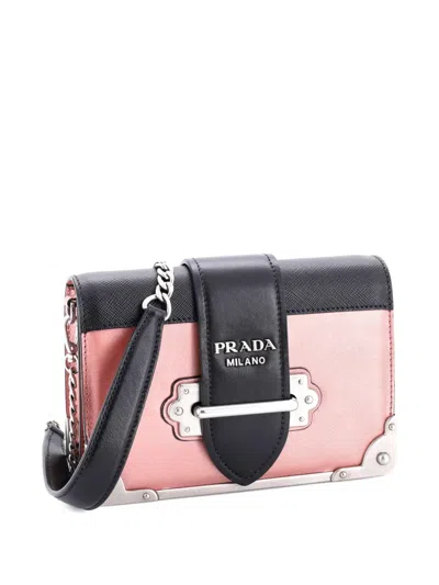 Pre-owned Prada Cahier Chain City Calf And Saffiano Small Crossbody Bag In Pink