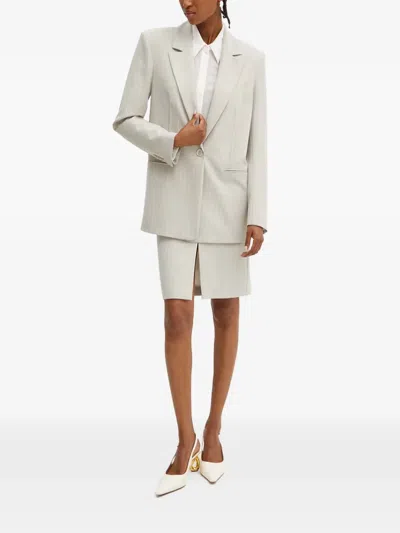 Patrizia Pepe Pinstripe Slit Midi Dress In White