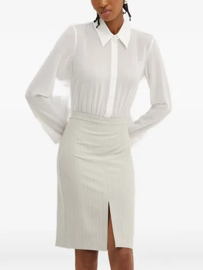 Patrizia Pepe Pinstripe Slit Midi Dress In White