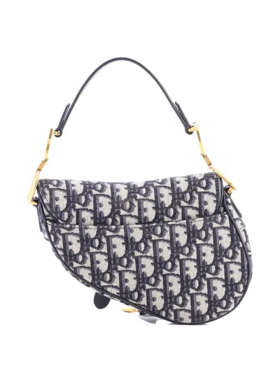 Pre-owned Dior Saddle Handbag Oblique Canvas Mini Shoulder Bag In Blue