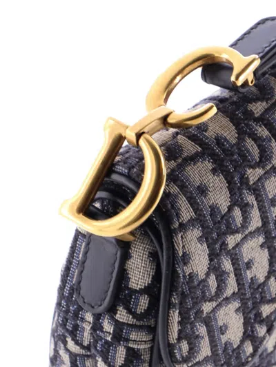 Pre-owned Dior Saddle Handbag Oblique Canvas Mini Shoulder Bag In Blue