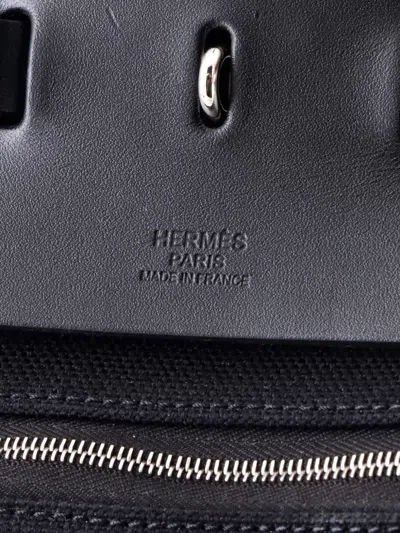 Pre-owned Hermes Herbag Zip Leather And Toile 50 Satchel In Black