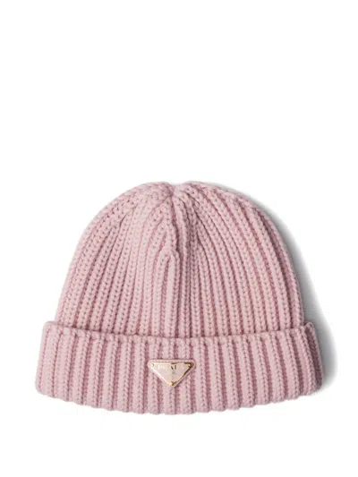 Prada Triangle-logo Beanie Hat In Pink