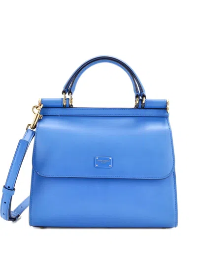Pre-owned Dolce & Gabbana Sicily 58 Bag Leather Small Satchel In Blue