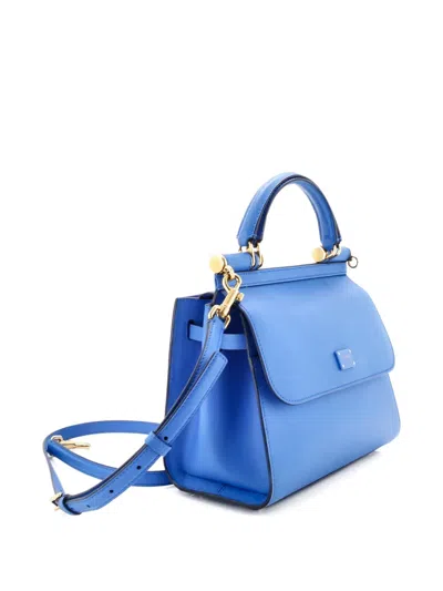 Pre-owned Dolce & Gabbana Sicily 58 Bag Leather Small Satchel In Blue