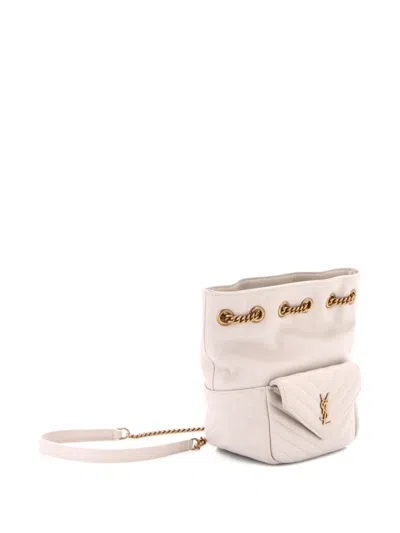 Pre-owned Saint Laurent Joe Matelasse Chevron Leather Mini Bucket Bag In Neutral