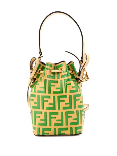 Pre-owned Fendi Mon Tresor Zucca Embossed Leather Mini Bucket Bag In Orange