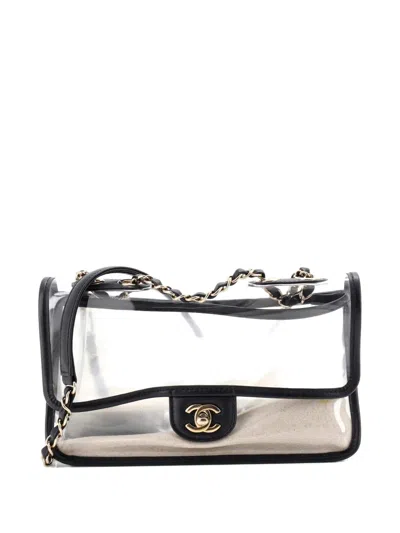 Pre-owned Chanel Sand By The Sea Flap Bag Pvc With Lambskin Medium Shoulder Bag In Black