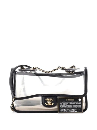 Pre-owned Chanel Sand By The Sea Flap Bag Pvc With Lambskin Medium Shoulder Bag In Black