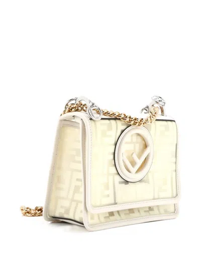 Pre-owned Fendi Kan I F Zucca Pu Small Shoulder Bag In Neutral