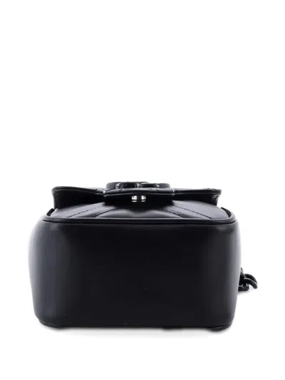 Pre-owned Gucci Gg Marmont Flap Matelasse Leather Mini Belt Bag In Black