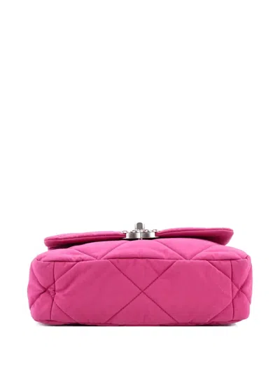 Pre-owned Chanel 19 Flap Bag Quilted Canvas Medium Shoulder Bag In Pink