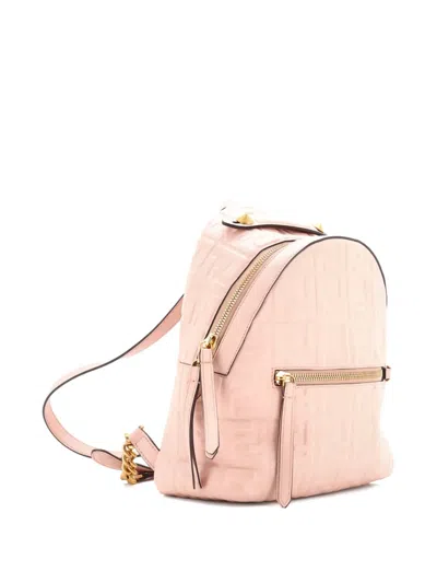 Pre-owned Fendi By The Way Zucca Embossed Leather Mini Backpack In Pink