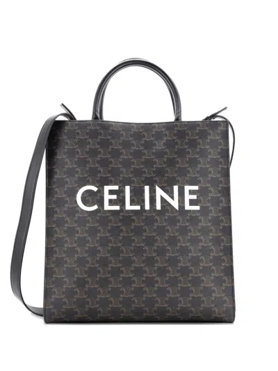 Pre-owned Celine Vertical Cabas Triomphe Coated Canvas Medium Tote Bag In Black