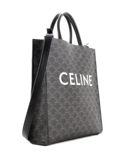 Pre-owned Celine Vertical Cabas Triomphe Coated Canvas Medium Tote Bag In Black
