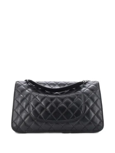 Pre-owned Chanel Cc Push Lock Flap Bag Stitched Calfskin Jumbo Shoulder Bag In Black