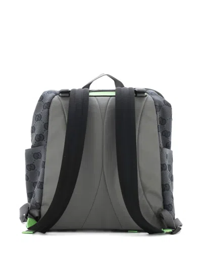 Pre-owned Gucci Panelled Double Buckle Gg Jacquard Nylon And Rubber Large Backpack In Gray