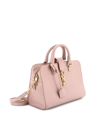 Pre-owned Saint Laurent Monogram Cabas Leather Baby Satchel In Pink
