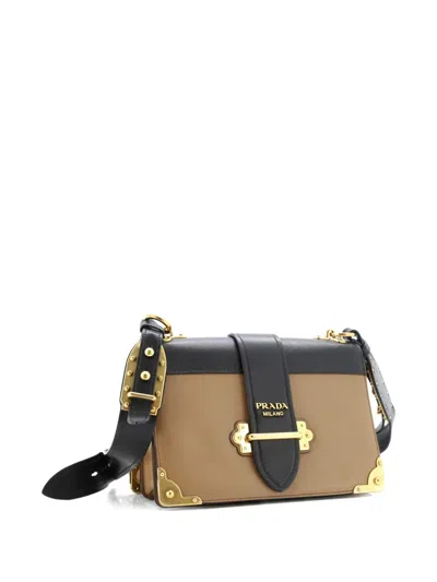 Pre-owned Prada Cahier Leather And Saffiano Leather Large Crossbody Bag In Brown