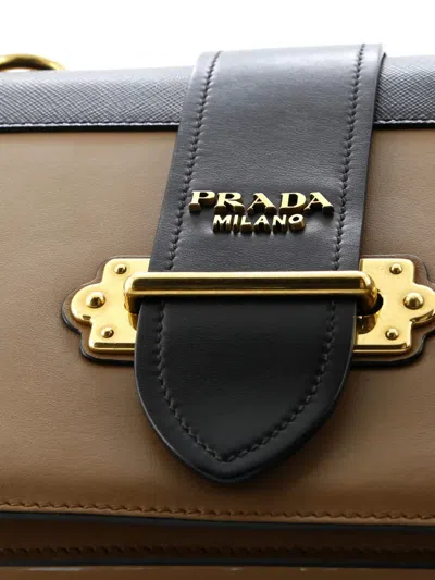 Pre-owned Prada Cahier Leather And Saffiano Leather Large Crossbody Bag In Brown
