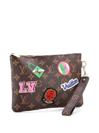 Pre-owned Louis Vuitton City Pouch Limited Edition Patches Monogram Canvas Clutch Bag In Brown