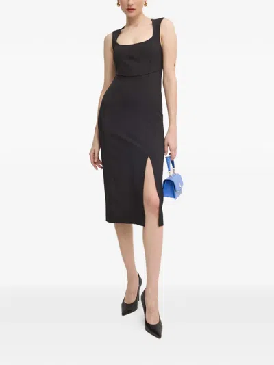 Patrizia Pepe Scoop-neck Slit Midi Dress In Black