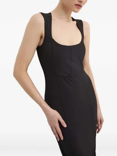 Patrizia Pepe Scoop-neck Slit Midi Dress In Black