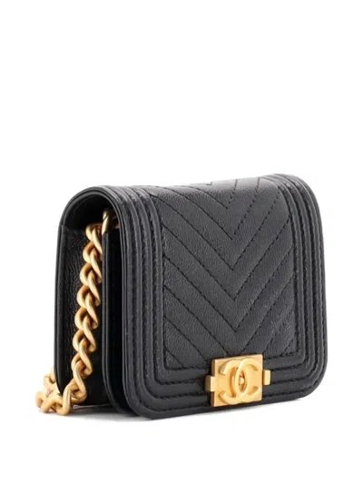 Pre-owned Chanel Boy Flap Chain Chevron Caviar Belt Bag In Black