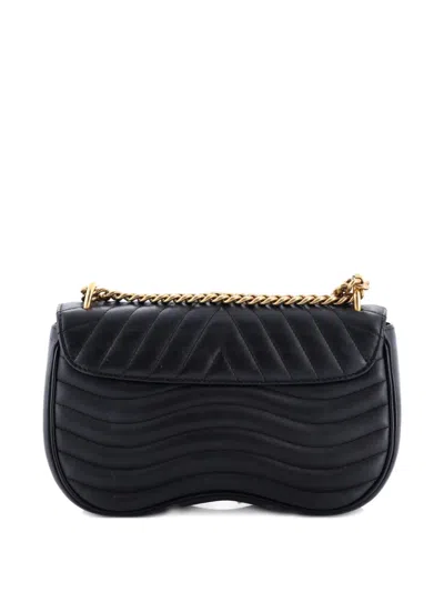 Pre-owned Louis Vuitton New Wave Chain Bag Quilted Leather Mm Crossbody Bag In Black