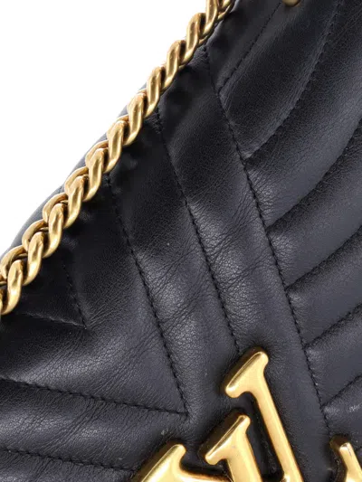 Pre-owned Louis Vuitton New Wave Chain Bag Quilted Leather Mm Crossbody Bag In Black