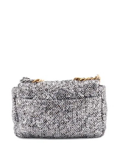 Pre-owned Chanel 19 Flap Bag Quilted Sequins Medium Shoulder Bag In Silver