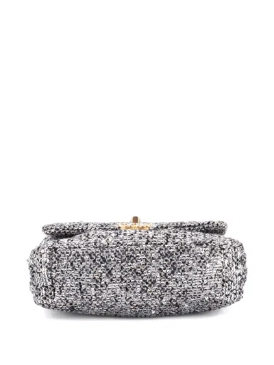 Pre-owned Chanel 19 Flap Bag Quilted Sequins Medium Shoulder Bag In Silver