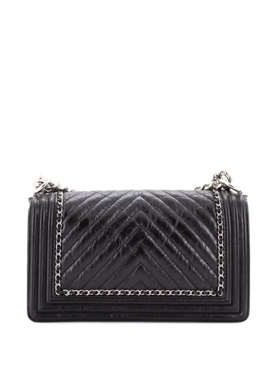 Pre-owned Chanel Jacket Boy Flap Bag Chevron Calfskin Old Medium Shoulder Bag In Black