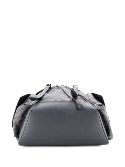 Pre-owned Gucci Ophidia Flap Gg Coated Canvas Medium Backpack In Gray