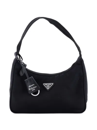 Pre-owned Prada Re-edition 2000 Tessuto Mini Hobo Bag In Black