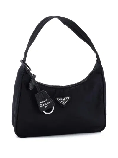 Pre-owned Prada Re-edition 2000 Tessuto Mini Hobo Bag In Black