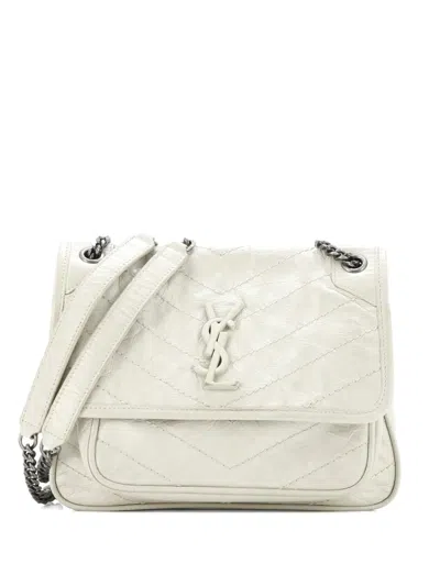 Pre-owned Saint Laurent Niki Chain Flap Bag Matelasse Chevron Leather Baby Shoulder Bag In Neutral