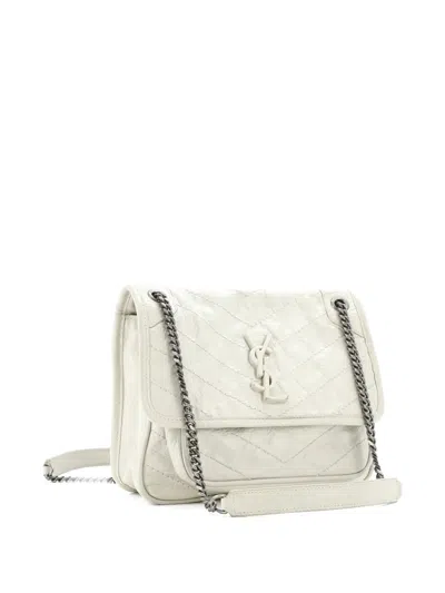 Pre-owned Saint Laurent Niki Chain Flap Bag Matelasse Chevron Leather Baby Shoulder Bag In Neutral
