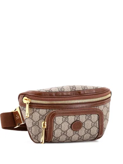 Pre-owned Gucci Interlocking G Patch Gg Coated Canvas Large Belt Bag In Brown