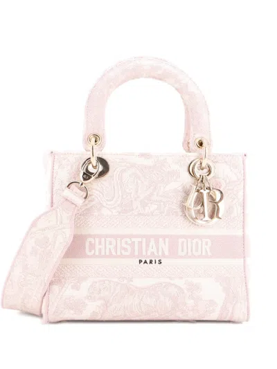 Pre-owned Dior Toile De Jouy Lady D-lite Bag Embroidered Canvas Tote Bag In Pink