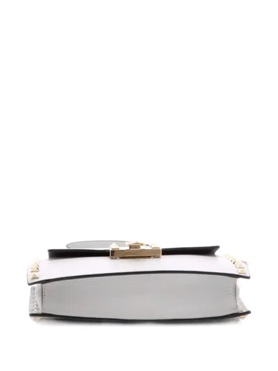 Pre-owned Valentino Garavani Rockstud Flip Lock Flap Bag Leather Small Shoulder Bag In Gray