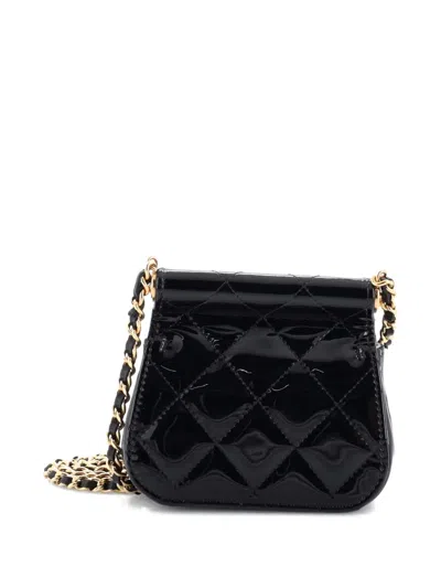 Pre-owned Chanel Cc Frame Flap With Chain Quilted Patent Clutch Bag In Black