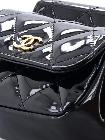 Pre-owned Chanel Cc Frame Flap With Chain Quilted Patent Clutch Bag In Black
